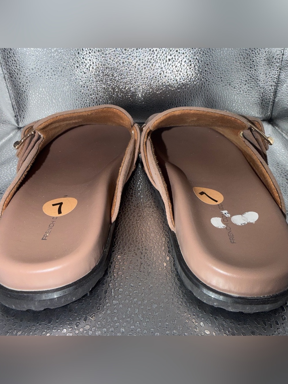 French Connection Taupe Suede Buckle Slide Mules - Picture 3 of 5